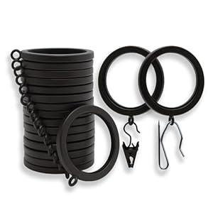 BlastHome® Luxury Curtain Rings – Premium Metal - Quiet, Smooth, Removable Nylon Inserts – Pinhooks & Clips Included – 1 1/ 2" Inside Diameter – 18 Rings for Two Standard Curtains – Brushed Dark Brown