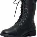 ABSOLEX Womens Lace up Round Toe Low Heel Combat Boots