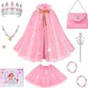 Meland Princess Dress up Clothes for Girl, Princess Cape with Kid Crown Toys, Birthday Gifts for Toddler Girls 3,4,5,6,7,8 (Pink)
