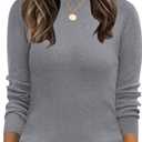 LOMON Mock Neck Tops for Women Long Sleeve Dressy Casual Lightweight Basic Knitted Pullover Sweater S-XL (L)