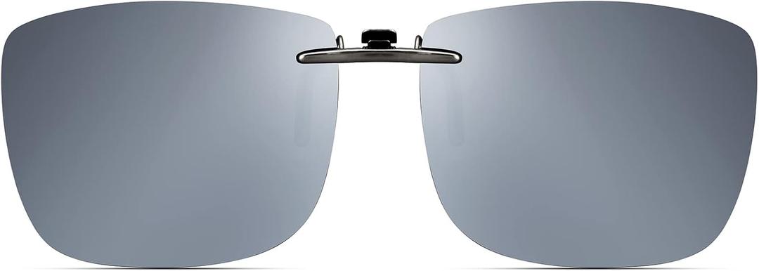 Polarized Clip On Sunglasses Over Prescription Glasses Men Women Compact Fit Non-Flip Up (Silver Mirrored)