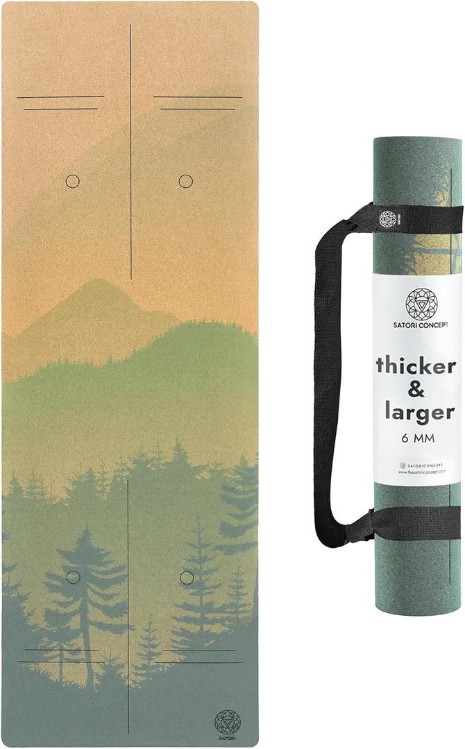 Cork Yoga Mat with Natural Rubber Base, Extra Size, Thickness and Support, Excellent Cushion & Grip, Non-Slip, Non-Toxic, Sweat-Resistant, Sustainable, Eco-friendly Exercise Mat, 80 x 26 x 6 mm