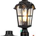 EDISHINE Dusk to Dawn Outdoor Post Light with Pier Mount Base, Hardwired Black Roman Waterproof Pole Lantern Fixture, Water Ripple Glass Exterior Lamp Post Light for Driverway, Patio, Pathway