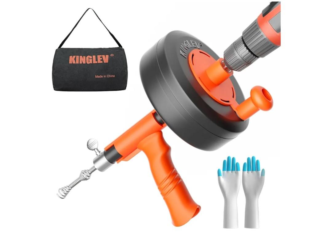 Drain Snake, 25ft Flexible Steel Drain Auger With Drill Adapter, Plumbing Unblocking Hand Auger, Manual Or Powered for Shower & Bathtub Clogs-No auto retract or feed (Orange)