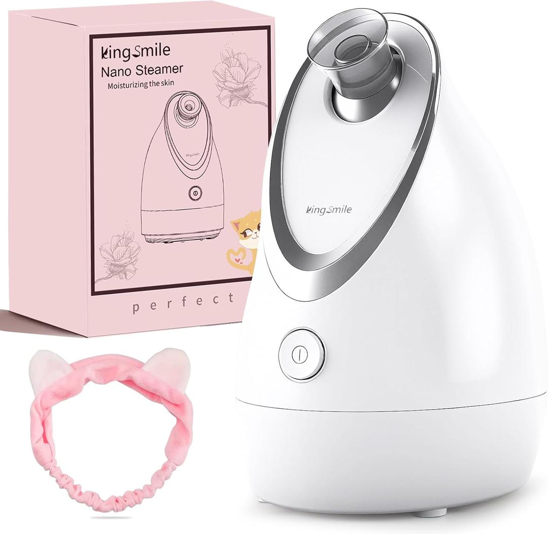 Kingsmile Facial Steamer for Face, 3 in 1 Face Steamer for Facial Deep Cleaning, Compact Nano Steamer - Aromatherapy, Adjustable Nozzle Warm Steam for Home SPA, Face Steamer for Sinuses with Hairband