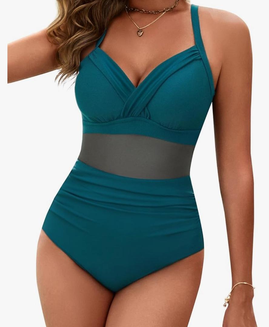 BMJL Women's One Piece Swimsuits Tummy Control Bathing Suit Slimming Sexy Mesh Swimwear L