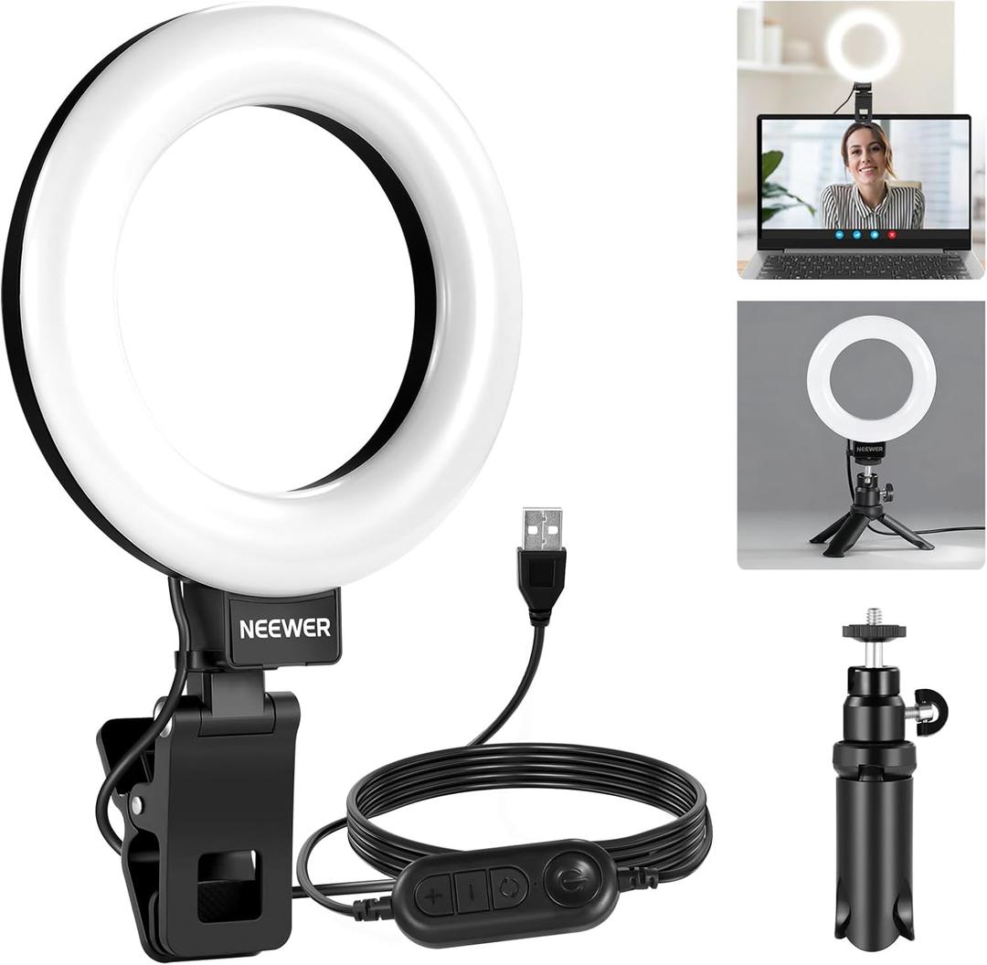 NEEWER Basic 5" Ring Light for Video Conference Lighting, Clip on Light Kit with Desk Tripod Stand for Monitor Laptop Computer Zoom Call Live Streaming Remote Working Learning Video Recording, BR60 (Black)