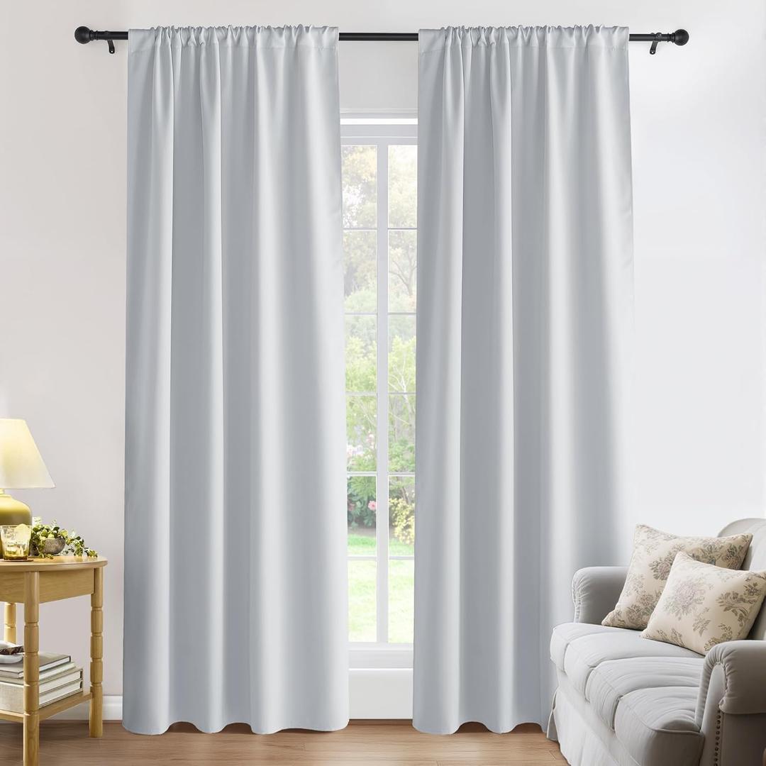 PONY DANCE Bedroom Drapes Set - 42 x 84 inches Greyish White Curtain Panels All Season Fit Solid Rod Pocket Top Draperies Thermal Insulated Room Darkening Window Treatments, 1 Pair