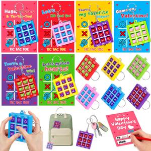 24 Pack Valentines Day Gifts for Kids Classroom Valentines Day Cards with Tic-Tac-Toe Game Keychains Valentines for Kids School Class Exchange Cards Valentines Party Favors Boys Girls Toddlers