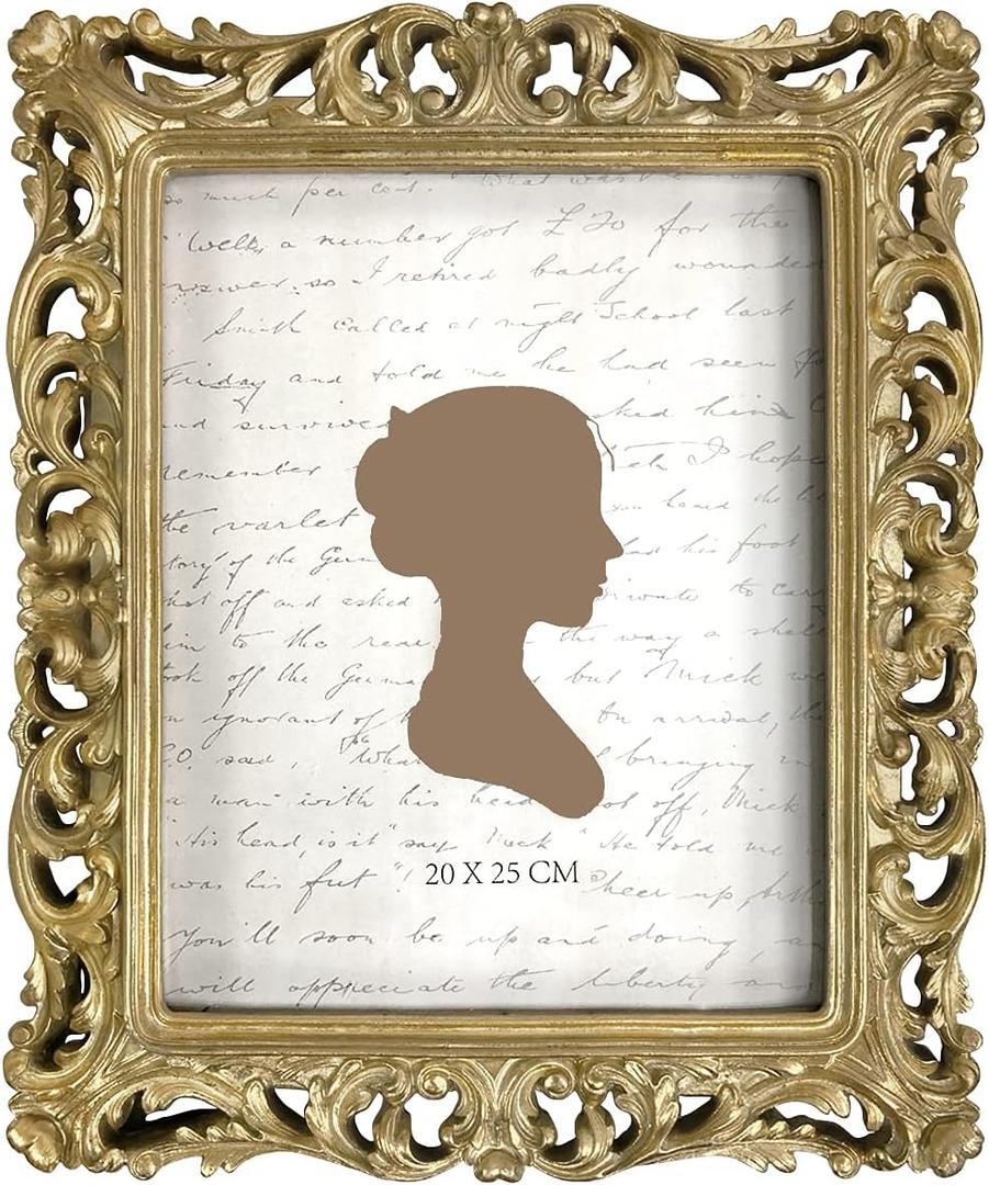 AELS 8x10 Inch Vintage Picture Frame, Elegant Antique Photo Frames with Glass Front, Photo Display, Tabletop Wall Hanging, Gift Ideas, Silver-gold Hollow Pattern