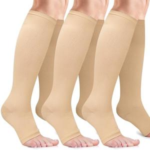 Owcorowan 3 Pairs Open Toe Compression Socks for Men & Women - 15-20 mmhg Knee High Stockings for Circulation Support, L/XL