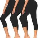 GAYHAY 3 Pack Capri Leggings for Women - Stretch Tummy Control Yoga Pants for Cycling Workout (Small-Medium, 1#black/Black/Black18 Inch)