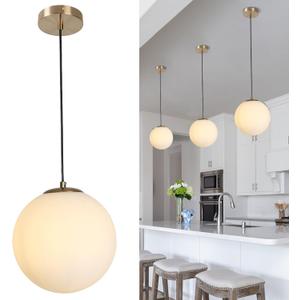Globe Glass Pendant Light-Fixtures - Gold Mid Century Light Fixture with Milk Glass, Modern Ceiling Chandelier, Hanging Pendant Light for Kitchen, Bedroom, Living Room, Dinning Room, Hallway