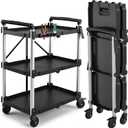 YITAHOME 3-Tier Large Folding Utility Cart w/Wheels(2 Brakes), 300lbs