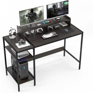 Gaming Desk/Computer DeskHome Office Desk with Monitor Stand, Writing Desk for 2 Monitors,desk Adjustable Storage Space, Firm and practical small deskModern Design Corner desk (Black, 47")