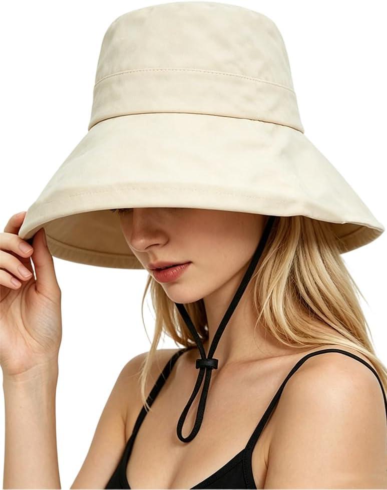 Women-Sun-Hat Safari-Sun-Protection-Bucket Fishing-Hat UV Protection Hiking (Beige)