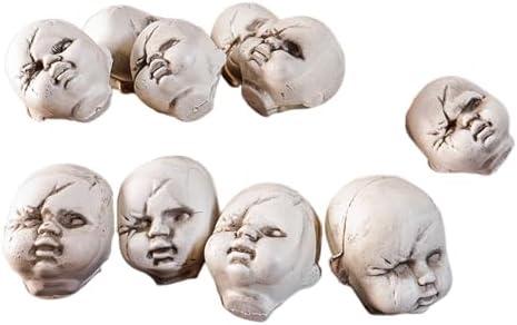 9Pcs Halloween Baby Doll Head Plastic Skeleton Head Decor Skull Statues for Party Supplies DIY Home Decorations