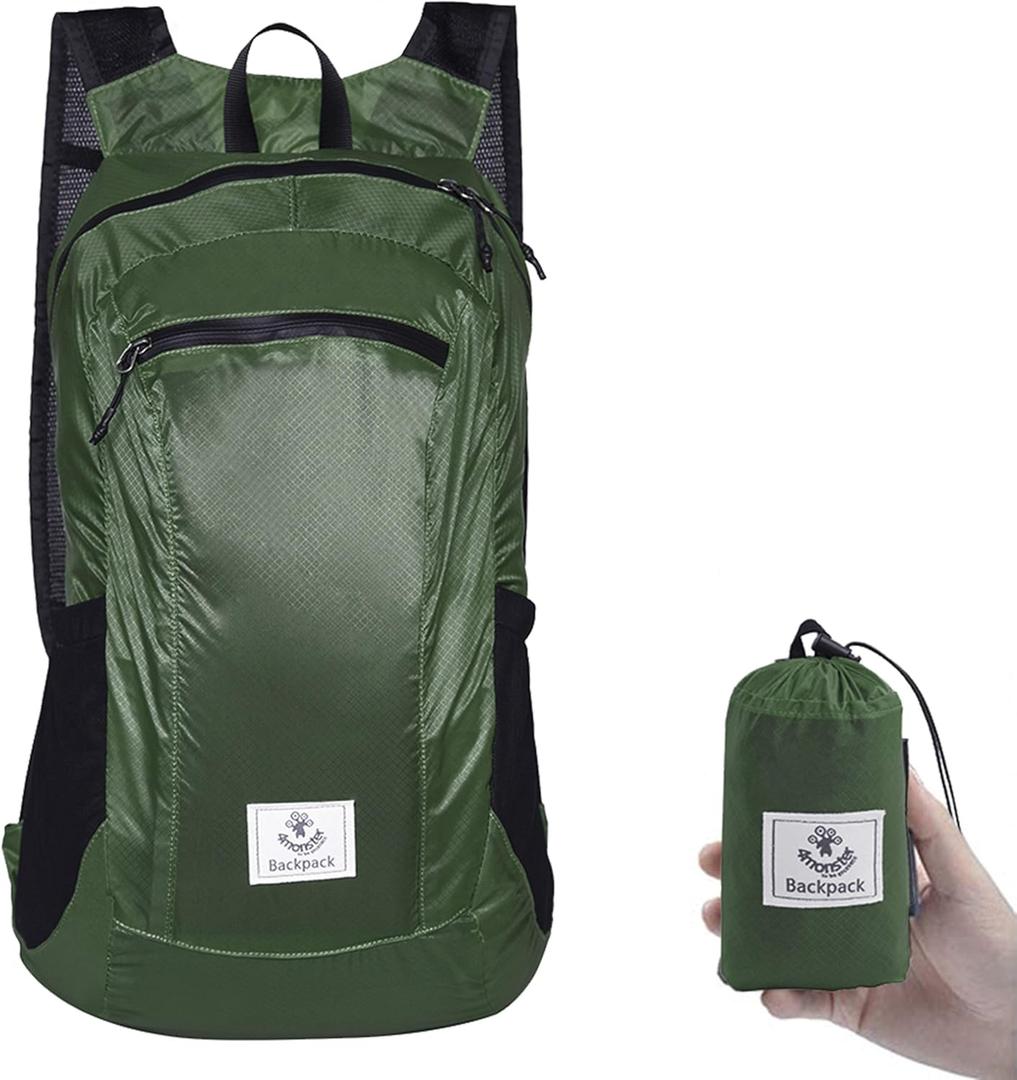 4Monster Hiking Daypack,Water Resistant Lightweight Packable Backpack for Travel Camping Outdoor (Army Green, 16L)
