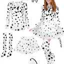AOTHSO 8 Pcs Halloween Dalmatian Dog Costume Set for Women Long Sleeve Shirt Headband Tutu Skirt Knee High Socks Tie Sticker (Small)