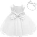 Baby Backless Pageant Dress Toddler Girls Tutu Gown Flower Dresses with Headwear (3-4T, White)