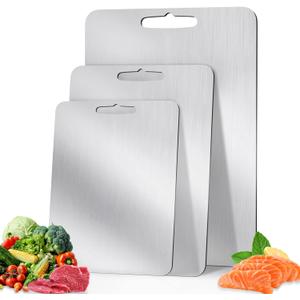 3Pack titanium cutting boards for kitchen,Double Sided Food titanium Grade Metal Non-Toxic titanium Cutting Boards,Easy to Clean,Dishwasher Safe(s+m+L)