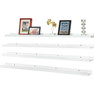 Picture Ledge Shelf,47" Long Floating Shelves with Lip Set of 4,Rustic Photo Frames Shelves Vinyl Record Book Storage Display for Living Room Kids Nursery Bedroom Kitchen Bathroom(White)