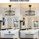 KAISITE Black Caged Ceiling Fan with Light and Remote Control 19" Bladeless Crystal Modern Fandelier Semi Flush Mount Farmhouse Chandelier Ceiling Fan for Kitchen Bedroom Dining Room, Large