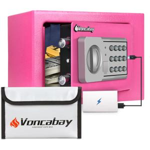 Voncabay Money Safe Box for Home with Sensor Light and Mute Function & Fireproof Security Safe Box with Emergency Power Outlet & with Digital Keypad-pink (0.23 Cubic Feet) Voncabay Money Safe Box for Home with Sensor Light and Mute Function & Fireproof Security Safe Box with Emergency Power Outlet & with Digital Keypad-pink (0.23 Cubic Feet)