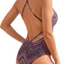 LIZENS Women's Halter Neck Swimsuit One Piece V-Neck Swimwear Ethnic (XS)