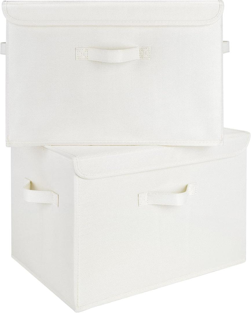 GRANNY SAYS Storage Boxes with Lids, Large Storage Bins with Lids, Decorative Box, Storage Baskets for Shelves, Clothes Storage and Organization, Toy Storage, Linen Closet Storage, 2-Pack (Extra Large-2 Pack, Ivory White)