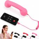Retro Phone Handset for iPhone & Android, Cell Phone Receiver with Microphone & Speaker,Retro Phone Handset,Comfortable Retro Telephone Style Landline Handle Receiver Cell Mobile Phones (Pink)