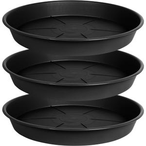 3 Pack of Plant Saucer Tray 16 inch, Heavy Duty Plastic Pot Plant Drip Trays Saucers for for Indoors Outdoor, Plant Water Tray for Planters 14-16" (16", Black)