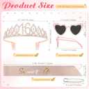 JaGely 5 Pcs Rose Gold Sweet 16 Birthday Decorations Include Sweet 16 Crown Tiara and Sash, Heart Sunglasses, Glitter Happy Banner and Cake Topper for 16th Birthday Party Accessories Supplies