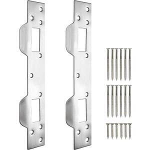 Door Strike Plate Reinforcement Plate, Front Door Strike Plate, Double Strike Plate for 5-1/2 in. Hole Centers, Heavy Duty, Front Door Security Devices Door Latch Plate (Satin Nickel, 2 Packs)