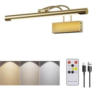 Picture Lights for Wall,16 inch Art Lighting for Paintings Wireless,5000mAh Gallery Lights for Rechargeable,3CCT Dimmable & Timer Cordless Frame Light for Paintings,Canvas,Portrait,Gold