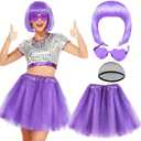 PLULON Light Purple Bob Wig Tutus Heart Sunglasses for Women Costume, Puffy Princess Tulle Tutu Skirt Colorful Short Bob Wigs for Birthday Bachelorette Mardi Gras Party Valentine's Day Music Festivals