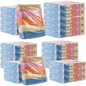 25Pcs Clear Vinyl Zippered Storage Bags - Blanket & Bed Sheet Organizer for Closet Linen & Sweater (16*12*4 inches(10Pcs)&10.5*10.5*2.4inches(15Pcs))