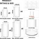 24 Pack Plastic Cylinder Vases for Centerpiece, 4 6 8 10 Inch Tall Acrylic Cylinder Vase Bulk Set Hurricane Candle Holder Glass Like Large Round Clear Plastic Flowers Vases for Wedding Home Office