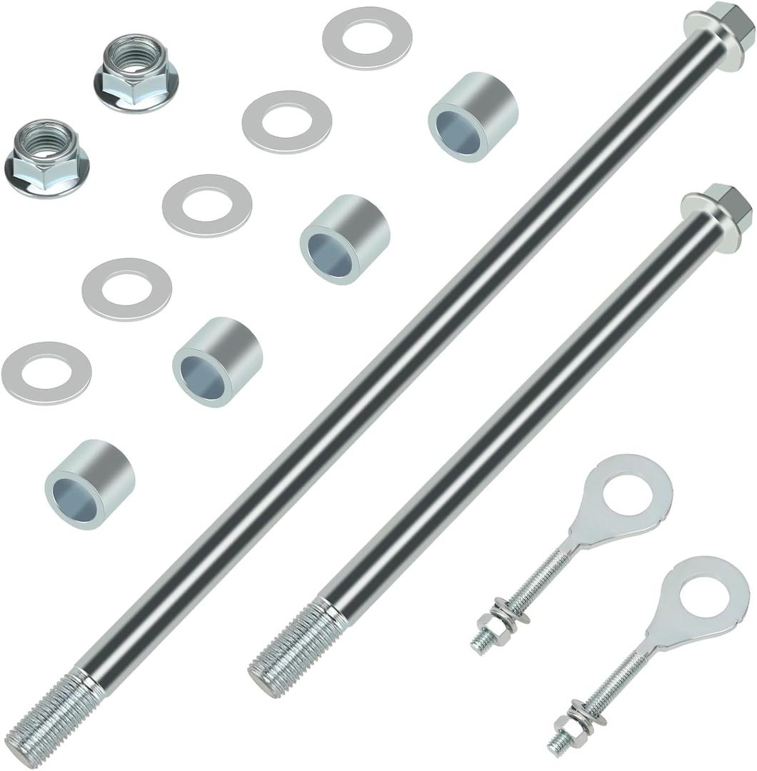 14mm 325mm Mini Bike Rear Axle + 225mm Front Axle Kit Compatible with Coleman CT200U Mini Bike 196CC 200CC 6.5HP Engine Gas Powered Powersports Accessories Parts 15mm Chain Adjuster (silver)