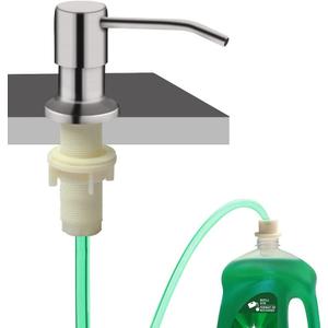 Soap Dispenser for Kitchen Sink, Built in Sink Soap Dispenser (Brushed Nickel), Countertop Soap Dispenser Pump with 47" Extension Tube kit, No Need to Fill Little Bottle Again (Longer Thread Shaft)