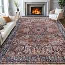 ISEAU Washable Vintage Rugs - 6x9 Bedroom Area Rugs, Large Indoor Machine Washable Non-Slip Rugs for Living Room, Dining Room, Kitchen, Office, Soft Low Pile Vintage Floor Carpets Home Decor (Brick Red)