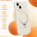 Liquid Silicone Case for iPhone 13 with Magnetic Ring Stand, Upgraded Camera Lens Protection, Mil-Grade Drop Shockproof, Soft Anti-Scratch Microfiber Lining Silicone Case (Beige)