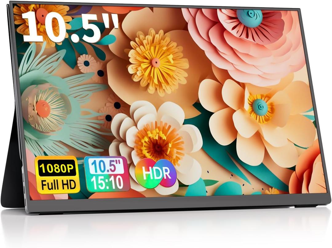 10.5''Portable Monitor for latop ,2K FHD 60HZ Laptop Monitor Screen, USB-C and HDMI Inputs, Ultra-Slim IPS Panel with HDR and Premium Smart Cover & Speakers for Laptop,PC,Phone,PS4/5,Switch,Mac,Xbox