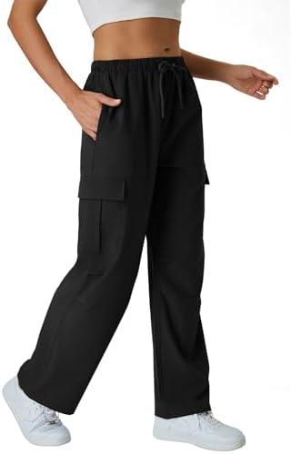 keriffe Women's Cargo Pants Quick Dry Lightweight Water-Resistant Hiking Pants Elastic High Waisted Drawstring 4 Pockets XL