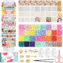 RASIEYA 7340 Clay Beads Bracelet Making Kit,32 Colors Friendship Bracelet Kit,1260 Pcs 10 Styles of Letter, Number & Pattern Beads with CharmValentines Day Gifts for Kids Classroom Exchange