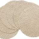 Floroom 15 Inch Round Braided Placemats Set of 6, Washable Heat Resistant Cotton Polyester Circle Boho Place Mats for Kitchen Dining Table - Dunes Khaki