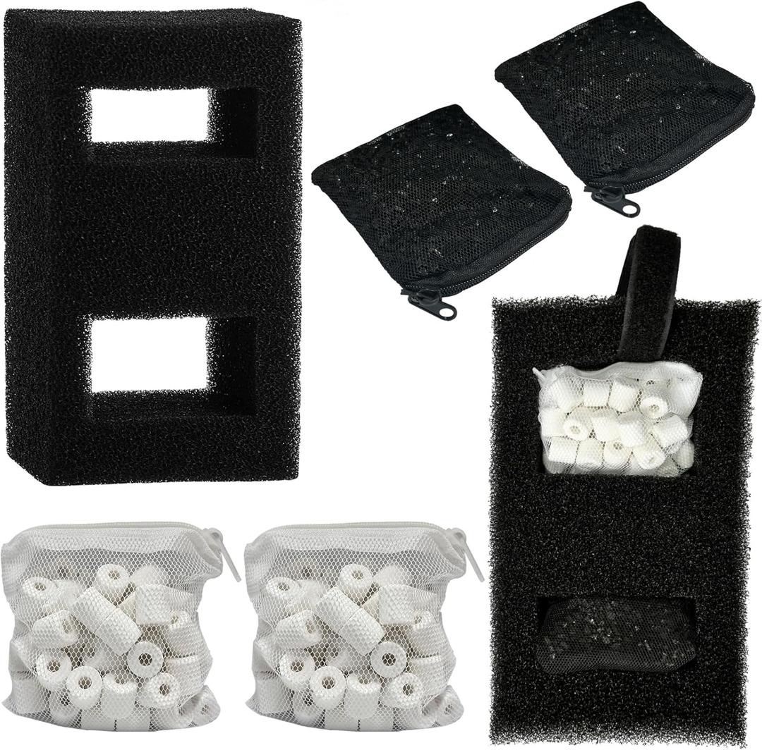 2 Set Aquarium Filter Media Compatible with Fluval SPEC, EVO, Betta and Flex Desktop Aquarium Series, Includes 2 Carbon Filter Refills, 2 Foam Filter A1376, 2 Ceramic Rings & 1 Filter Cord