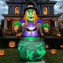 Joiedomi 6 Ft Halloween Inflatable Witch and Cauldron Decoration with Projecting Rotating Green Ghost Light, Inflatable Yard Decor Blow Up with Build-in LEDs for Halloween Party Indoor, Outdoor Decor