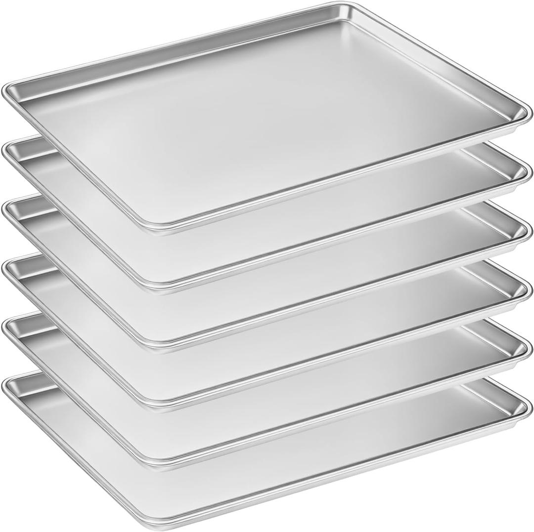 6 Pack Half Size Baking Sheet Pan Set, Aluminum Commercial Quality Cookie Sheet for Baking or Roasting, Large Thick Baking Tray Prevents Warping, 13" x 18" Cookie Tray Pan