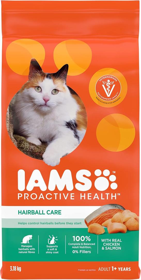 Iams Iams Proactive Health Adult Hairball Care Dry Cat Food With Chicken & Salmon, 7 Lb. Bag, 1count (EXP 02/11/27)